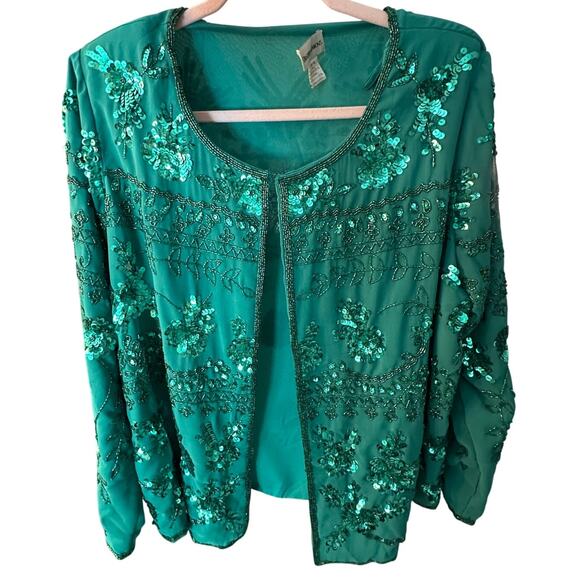 Vintage Draper’s & Damons Green Sequin Beaded Jacket – Size 1X, Vintage Evening - Picture 1 of 3